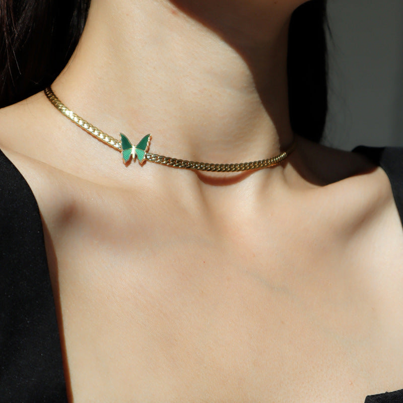 Wholesale Vintage Green Butterfly Titanium Steel Necklaces
